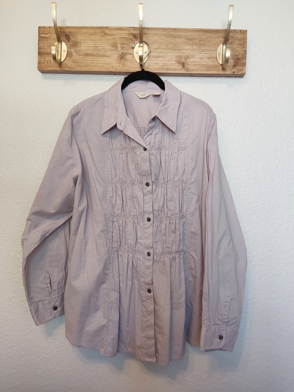 J. Jill Women's Light Lavender Cotton Button-Front Embroidered Tunic Long Sleeve